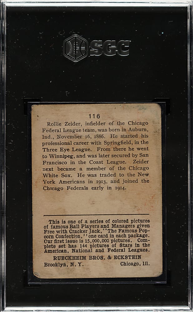 1914 E145 Cracker Jack #116 Rollie Zeider SGC POOR 1