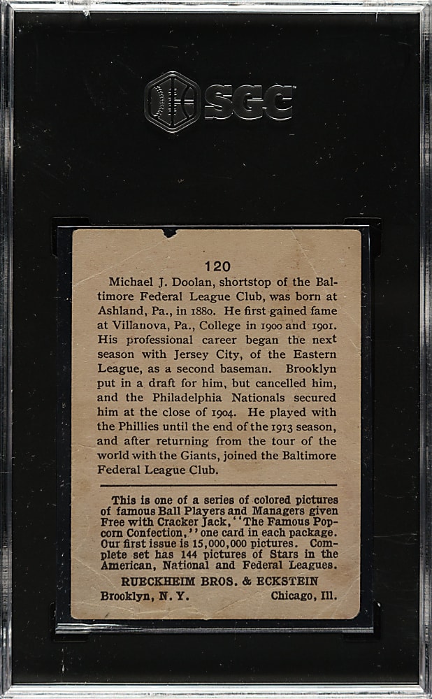 1914 E145 Cracker Jack #120 Mickey Doolan SGC POOR 1