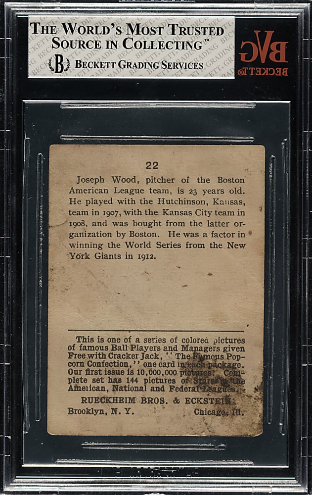 1914 E145 Cracker Jack #22 Smoky Joe Wood BVG GOOD 2