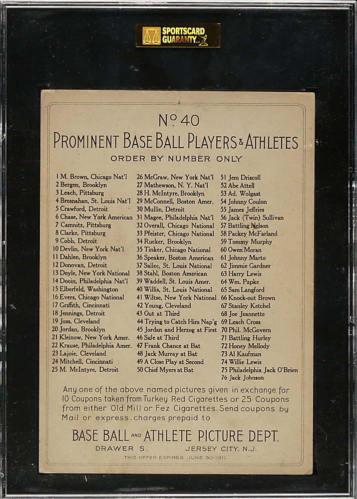 1911 T3 Turkey Red #40 Vic Willis SGC FAIR 20