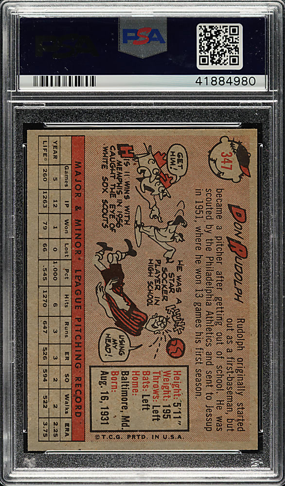 1958 Topps #347 Don Rudolph PSA MINT 9 - Highest Graded