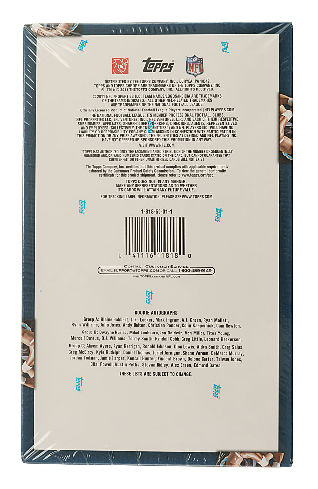 2011 Topps Chrome Football Factory-Sealed Unopened Hobby Box (24 Packs)