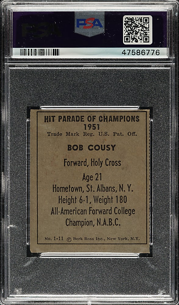 1951 Berk Ross "Hit Parade of Champions" Basketball #1-11 Bob Cousy Rookie PSA EX-MT 6