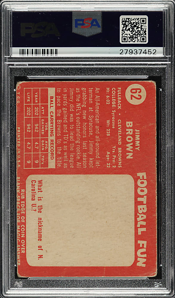 1958 Topps Football #62 Jim Brown Rookie PSA GOOD 2