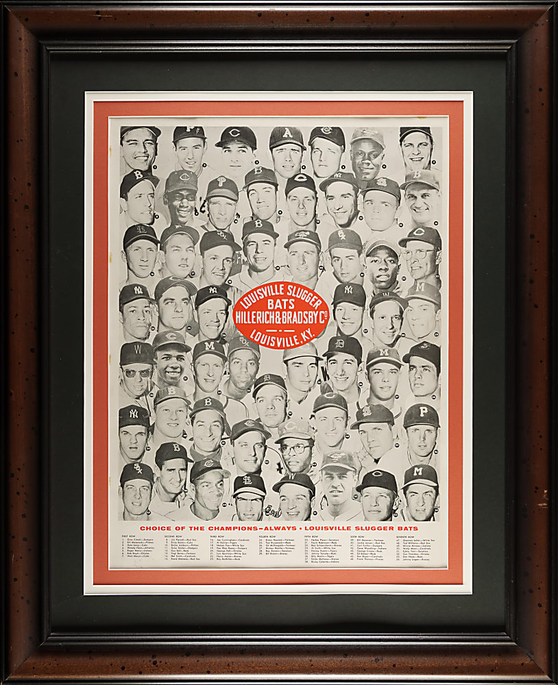 1958 Louisville Slugger Advertising Poster with Mickey Mantle, Roger Maris, and Ted Williams