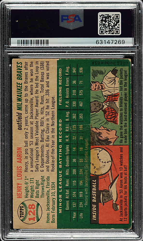 1954 Topps #128 Hank Aaron Rookie PSA GOOD 2