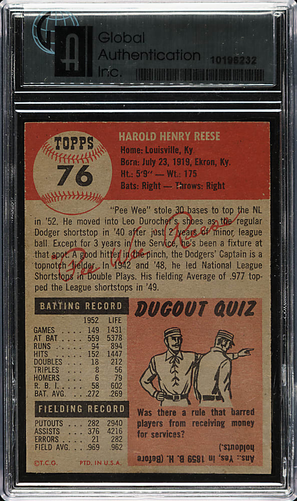 1953 Topps #76 Pee Wee Reese GAI NM-MT 8