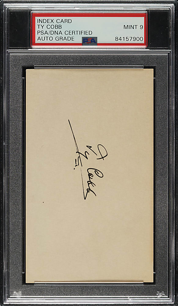 Ty Cobb Signed Index Card PSA/DNA MINT 9