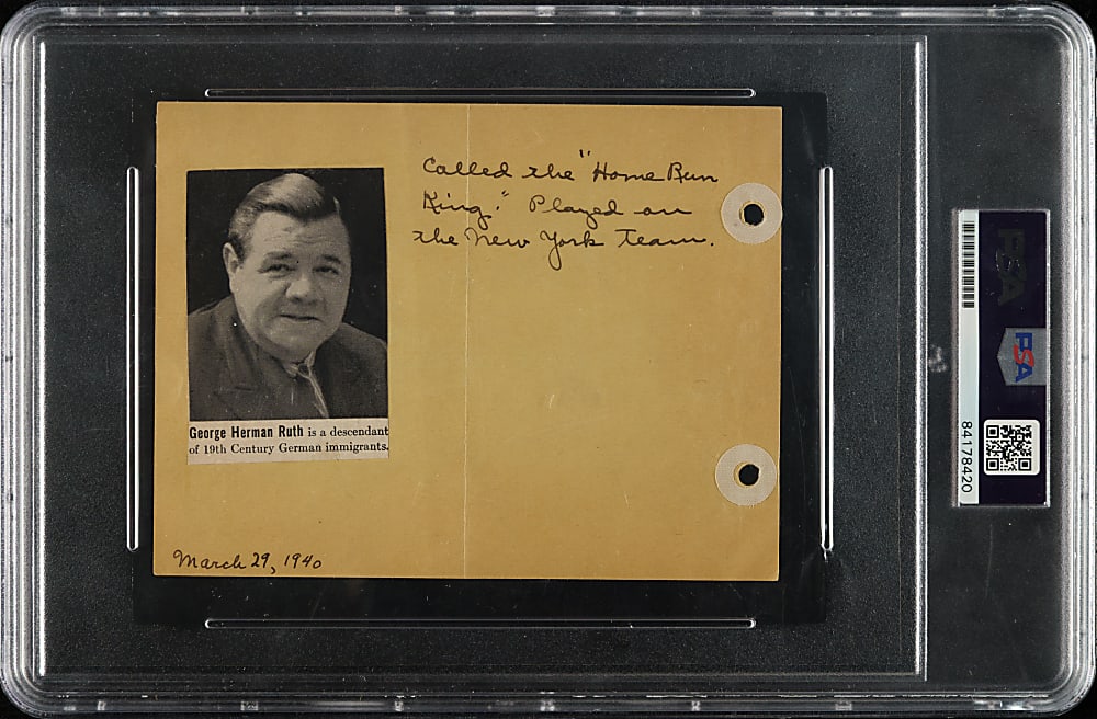 Babe Ruth Signed Album Page PSA/DNA MINT 9 and JSA