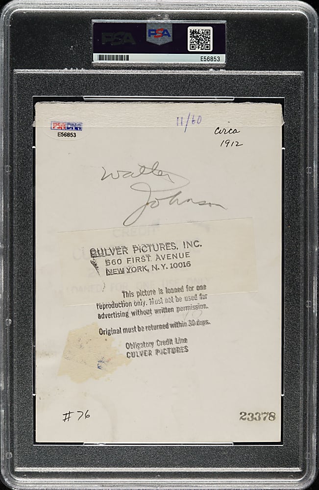 Circa 1910s Walter Johnson Original Culver Pictures Photograph PSA/DNA Type I