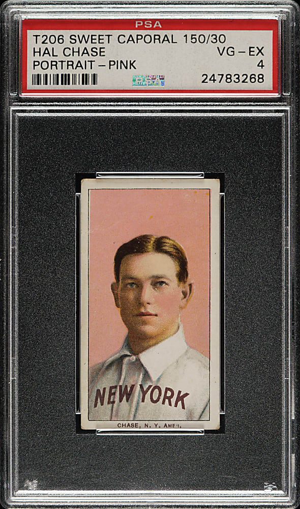 1909-1911 T206 White Border Hal Chase Portrait Pink Background PSA VG-EX 4