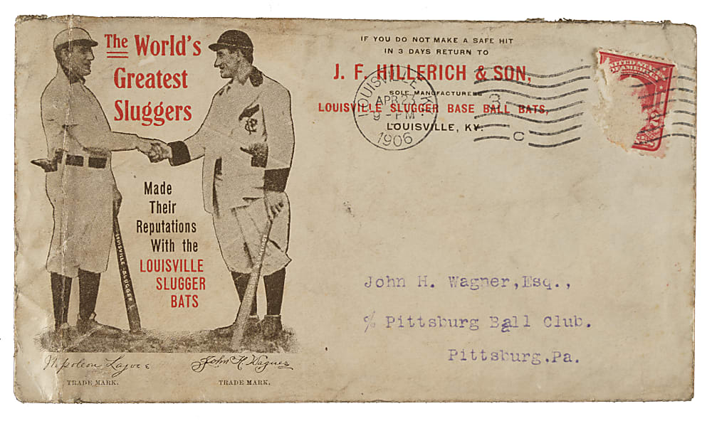 Circa 1906 Louisville Slugger Advertising Envelope with Nap Lajoie and Honus Wagner