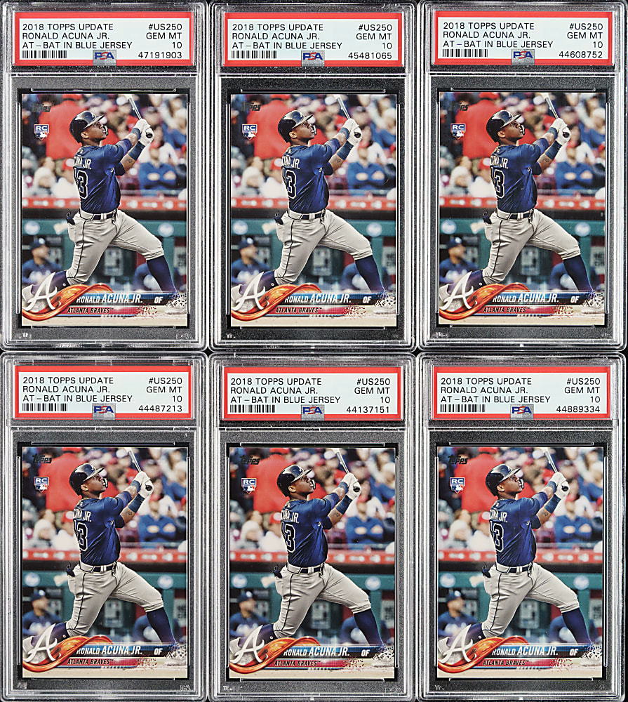 2018 Topps Update #US250 Ronald Acuna Jr. Rookie At-Bat in Blue Jersey PSA GEM MINT 10 Collection (6)