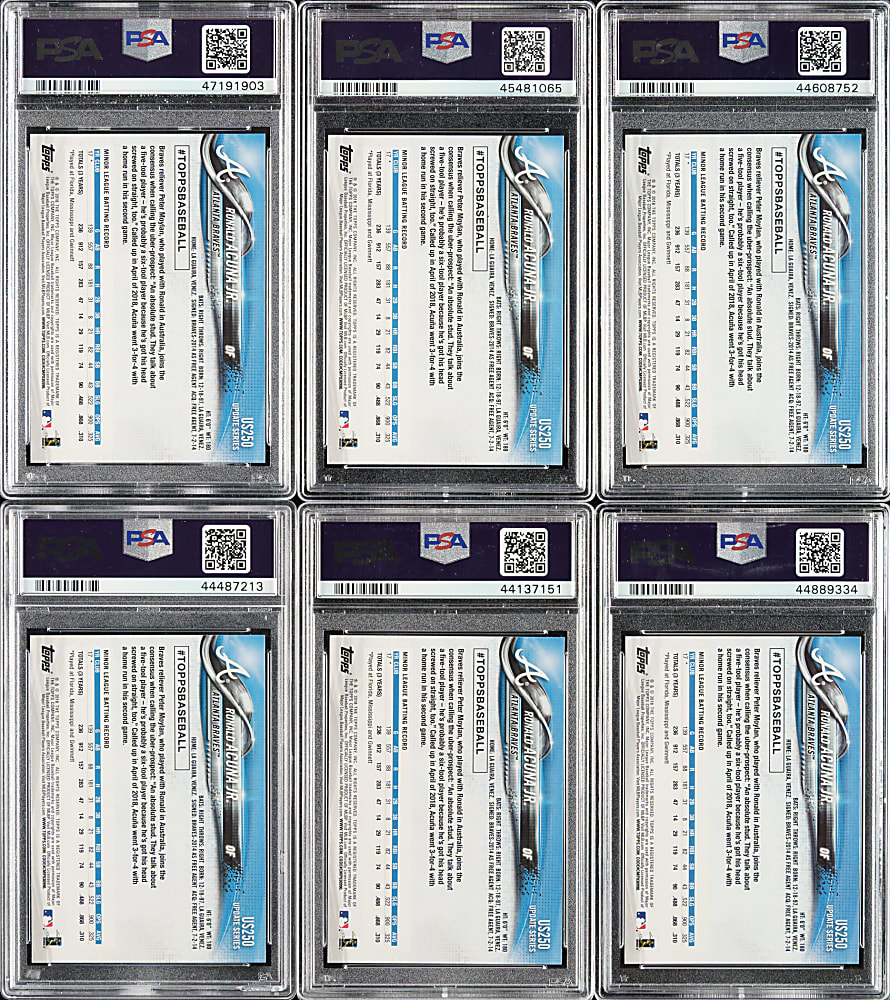 2018 Topps Update #US250 Ronald Acuna Jr. Rookie At-Bat in Blue Jersey PSA GEM MINT 10 Collection (6)