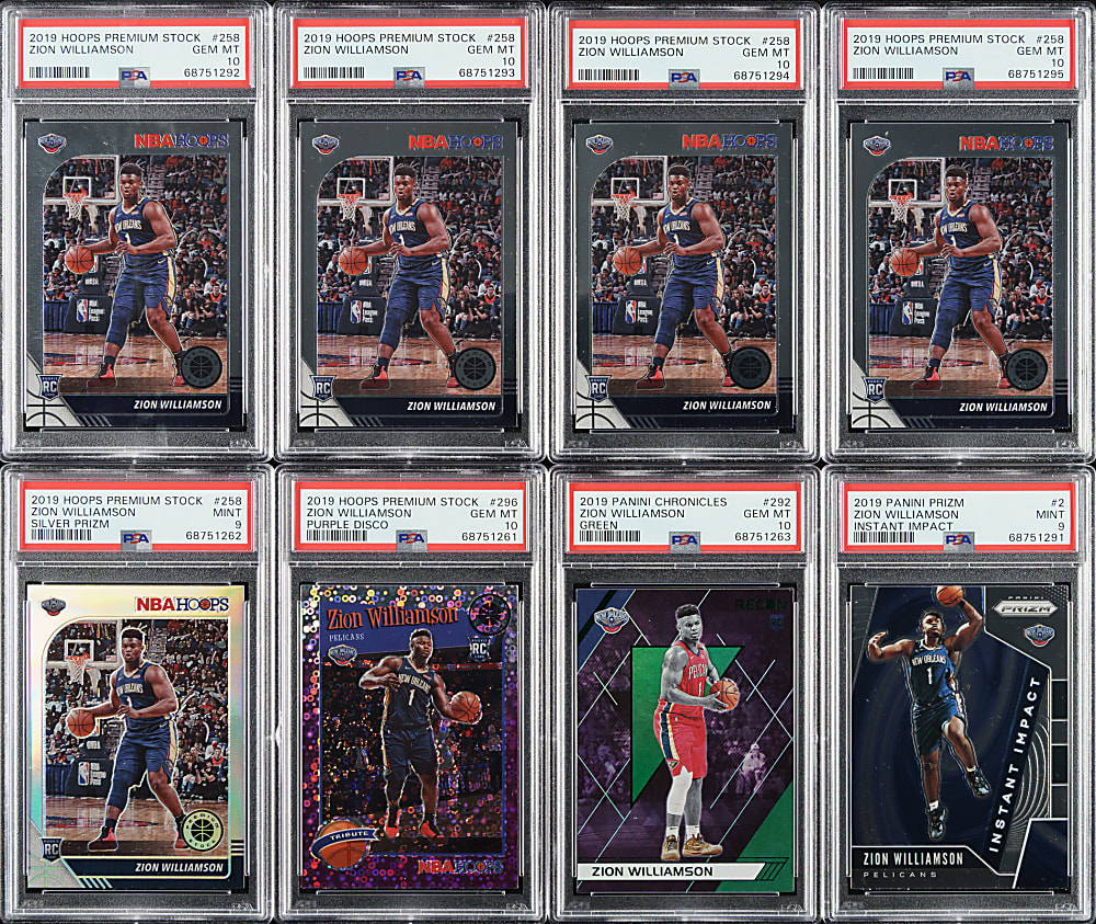 2019-2020 Panini Hoops, Panini Prizm and Panini Chronicles Basketball Zion Williamson Rookie PSA-Graded Collection (8)
