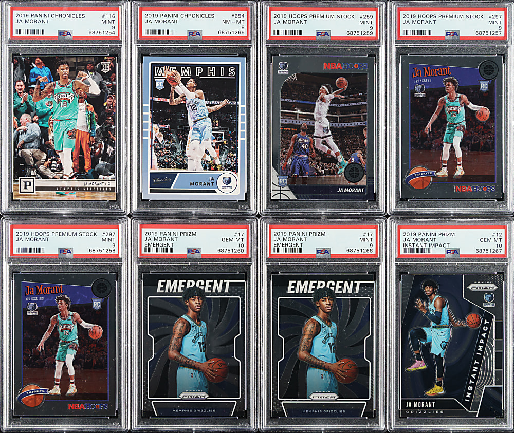2019-2020 Panini Chronicles, Panini Hoops and Panini Prizm Basketball Ja Morant Rookie PSA-Graded Collection (12)