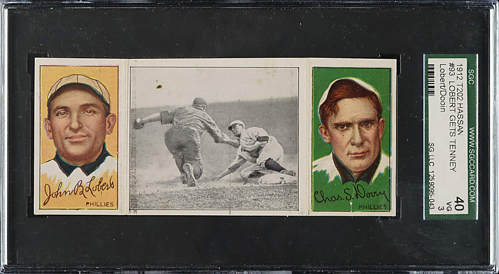 1912 T202 Hassan Triple Folder "Lobert Gets Tenney" Lobert/Dooin SGC VG 40