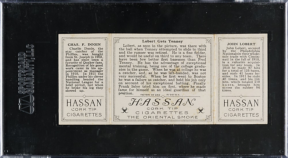 1912 T202 Hassan Triple Folder "Lobert Gets Tenney" Lobert/Dooin SGC VG 40