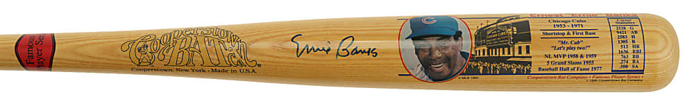 Ernie Banks Signed Cooperstown Bat