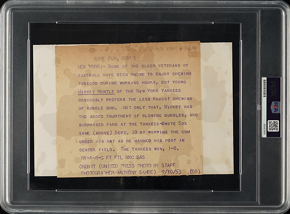 1953 Mickey Mantle Anthony Sander Vintage Photograph PSA/DNA Type III