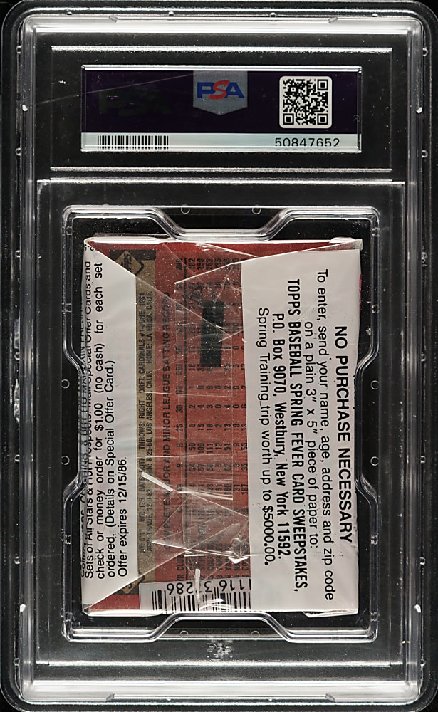 1986 Topps Unopened Cello Pack PSA NM-MT 8 - Nolan Ryan on Top