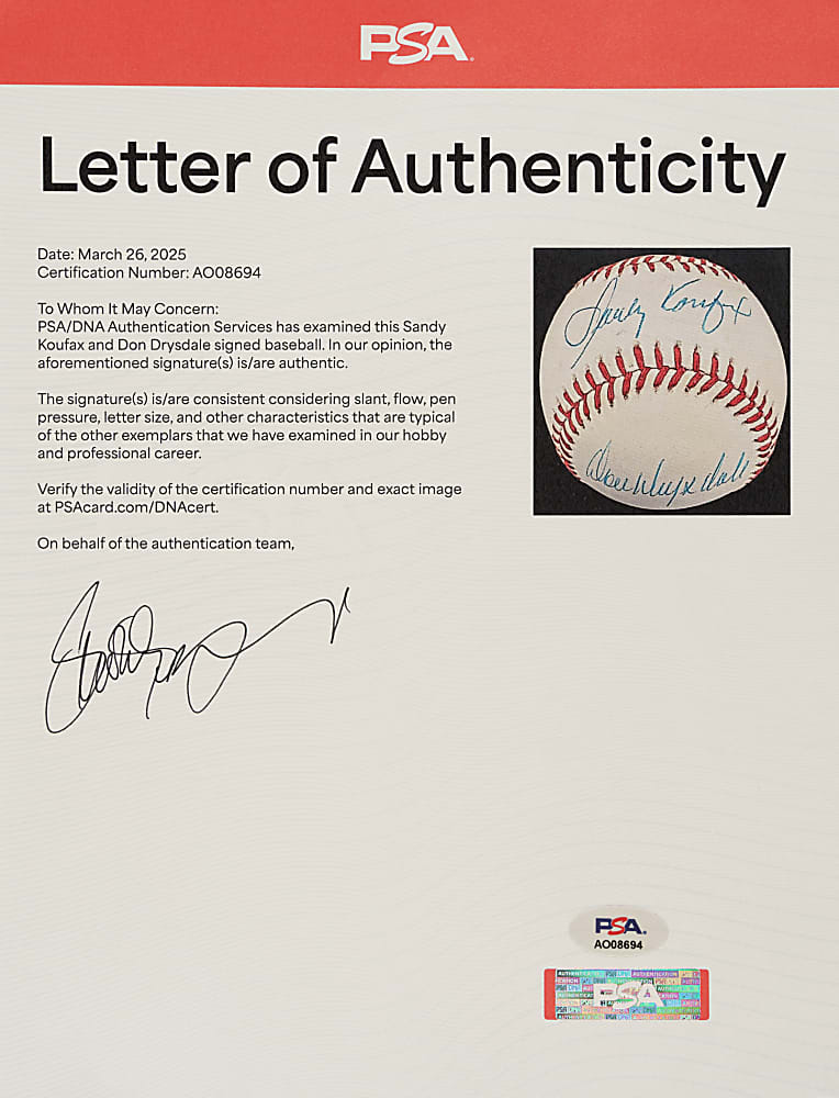 Sandy Koufax and Don Drysdale Dual-Signed Baseball
