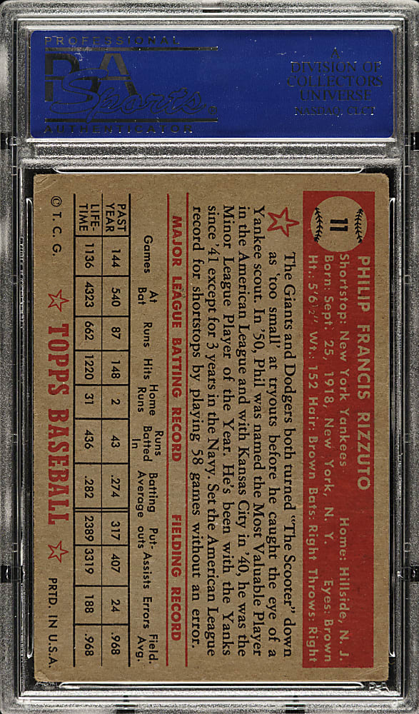 1952 Topps #11 Phil Rizzuto PSA VG 3