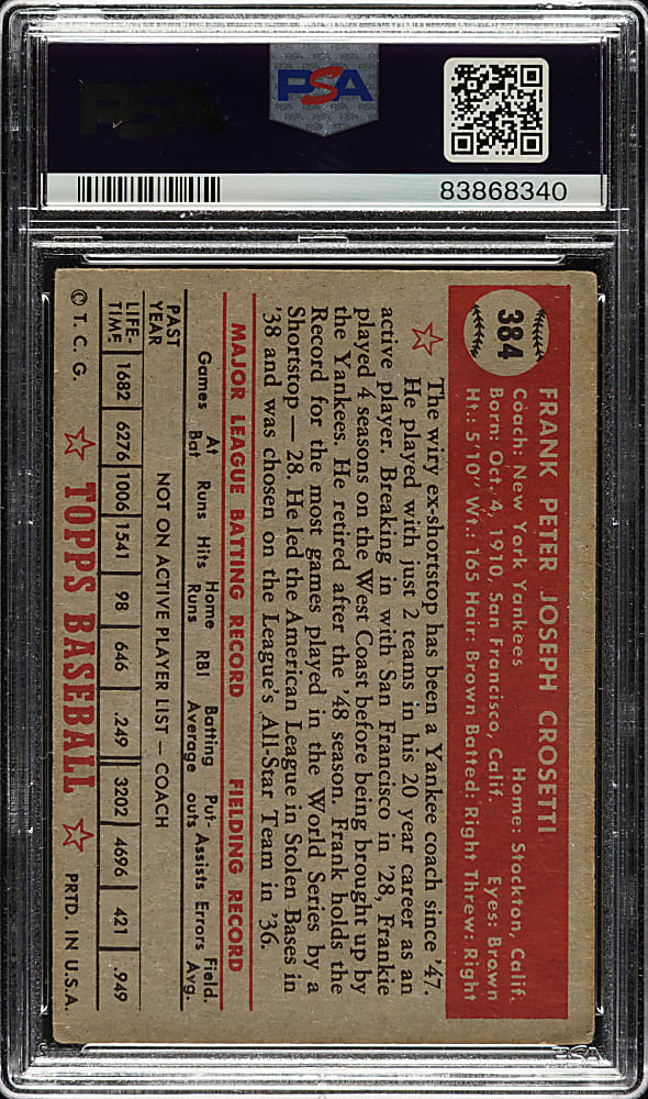 1952 Topps #384 Frank Crosetti High Number PSA GOOD 2