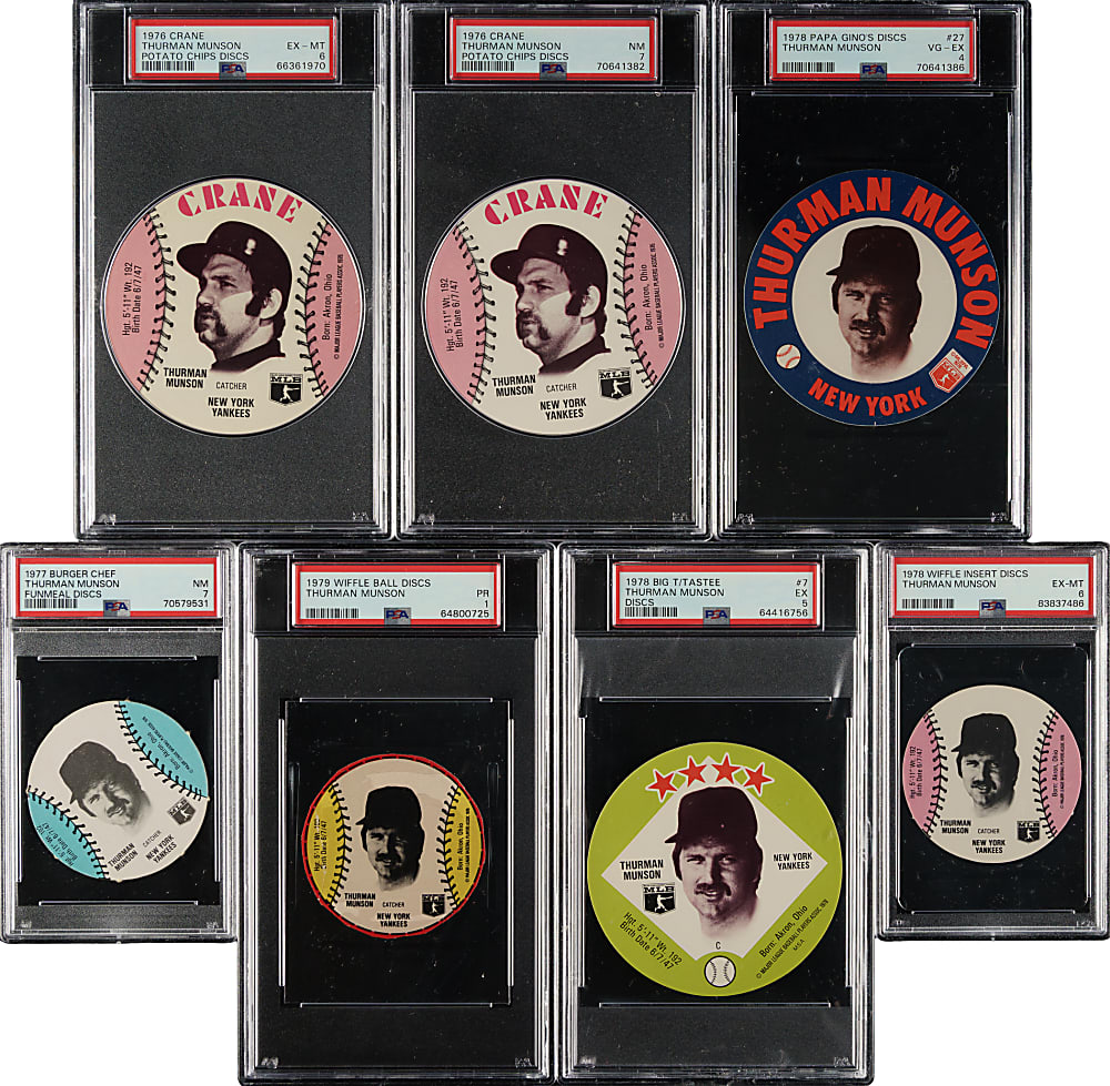 1976 to 1979 Wiffle Ball, Crane Potato Chips, and Burger Chef Discs Thurman Munson PSA-Graded Collection (7)