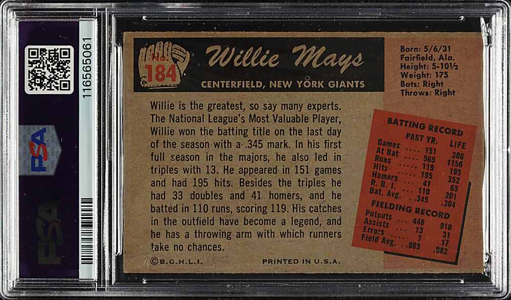 1955 Bowman #184 Willie Mays PSA VG-EX 4