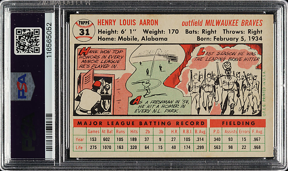 1956 Topps #31 Hank Aaron White Back PSA EX 5