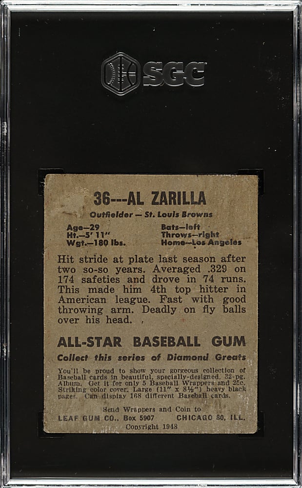 1948-1949 Leaf #36 Al Zarilla Short Short Print SGC FAIR 1.5