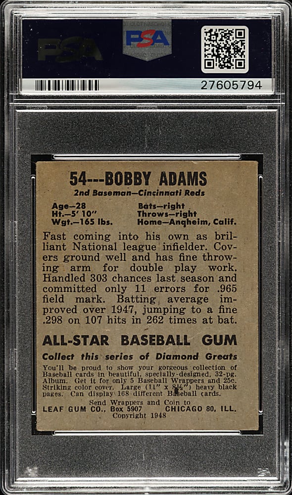 1948-1949 Leaf #54 Bobby Adams Short Print PSA GOOD 2
