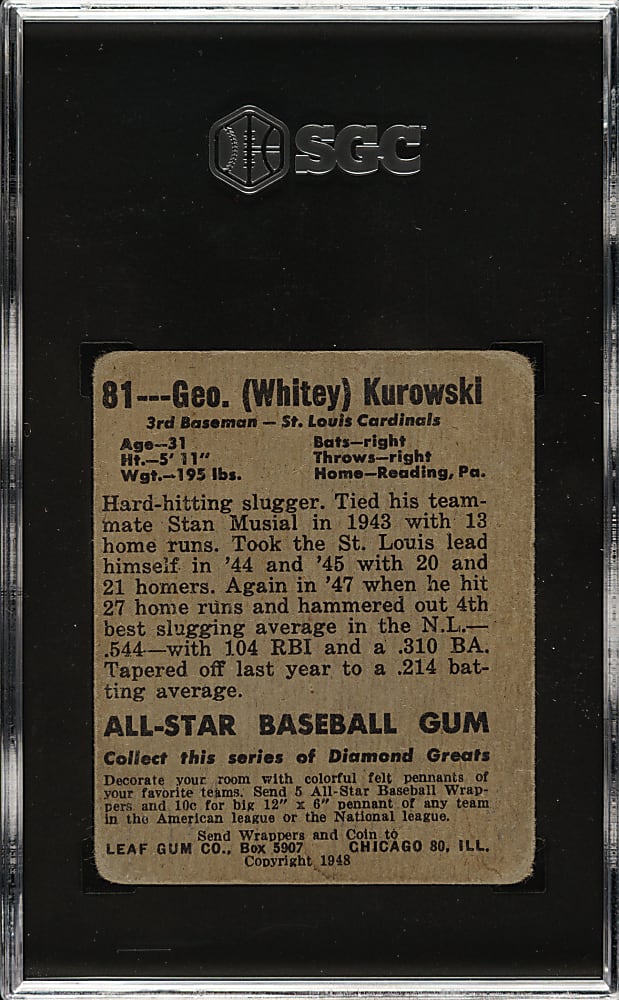 1948-1949 Leaf #81 George Kurowski Short Print SGC GOOD 2