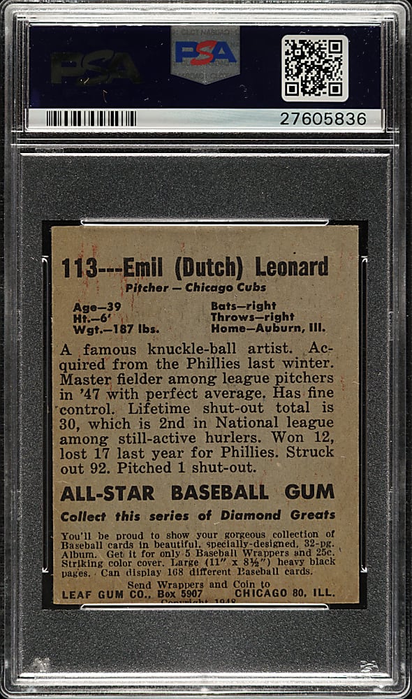 1948-1949 Leaf #113 Emil Leonard Short Print PSA GOOD 2