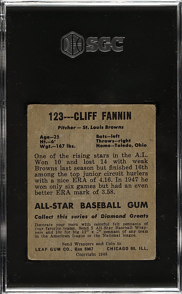 1948-1949 Leaf #123 Clifford Fannin Short Print SGC GOOD+ 2.5