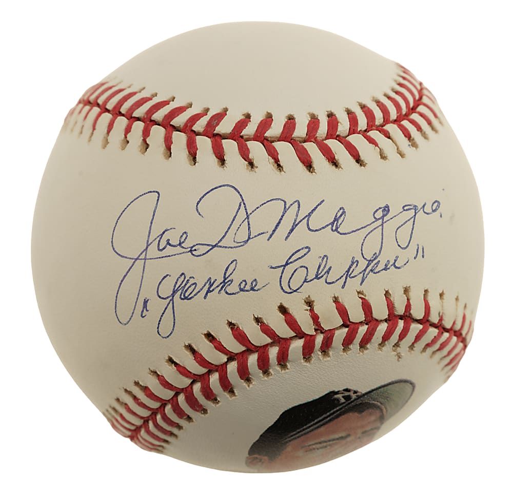 Joe DiMaggio Single-Signed Portrait Baseball with "Yankee Clipper" Inscription PSA/DNA MINT 9