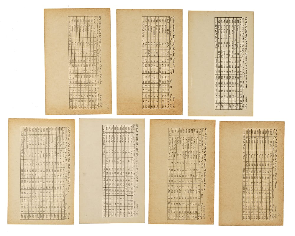1962 Statistic Back Exhibits Collection (11) Including Seven Signed Cards