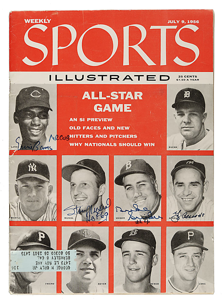 1956 Multi-Signed Sports Illustrated with Ernie Banks, Stan Musial, Duke Snider and Yogi Berra