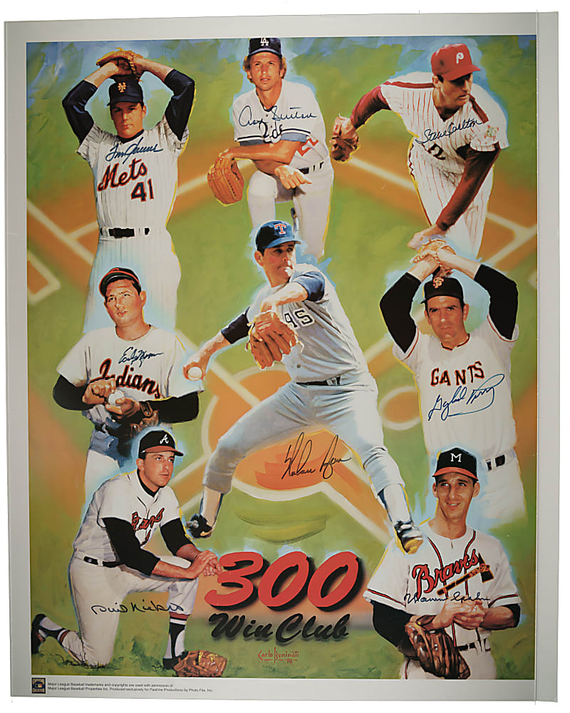 300 Win Club Multi-Signed Poster with Tom Seaver, Nolan Ryan and Steve Carlton