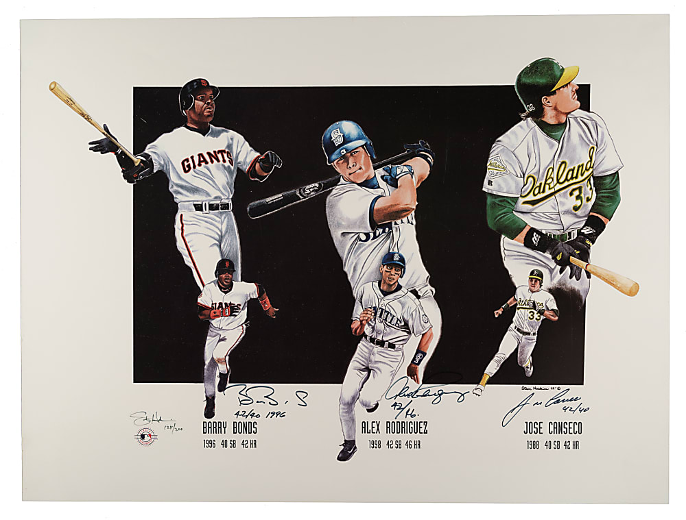 Barry Bonds, Alex Rodriguez, and Jose Canseco Multi-Signed Limited-Edition Poster