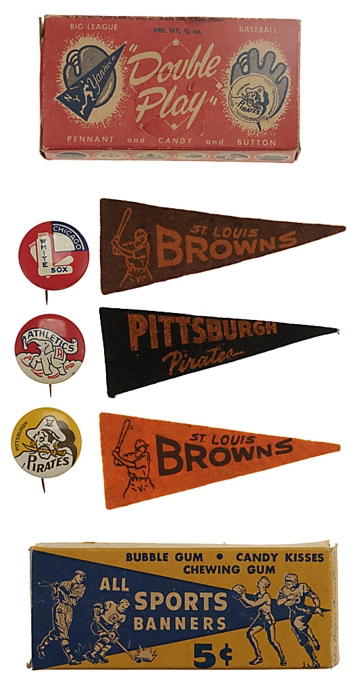 1950 F150 American Nut & Chocolate Pennants and Pins Collection (19) Plus Two Original Boxes