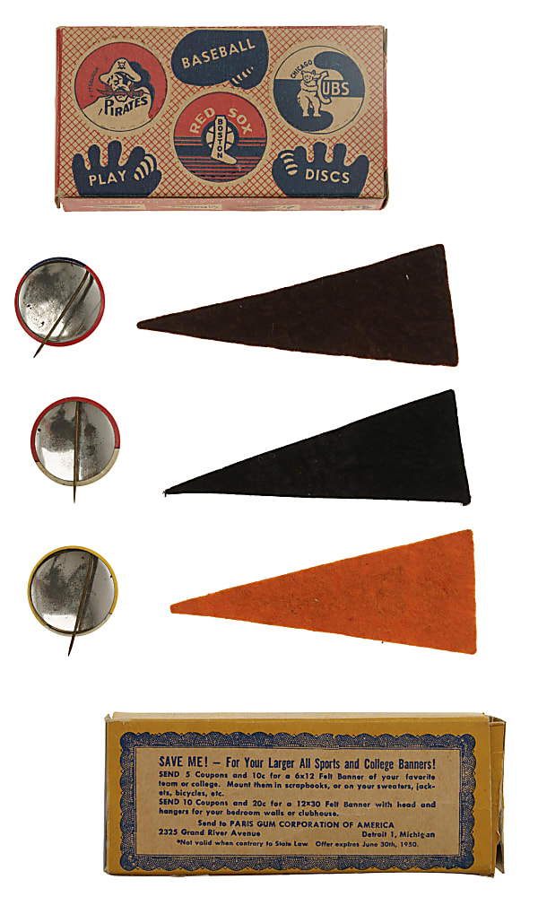 1950 F150 American Nut & Chocolate Pennants and Pins Collection (19) Plus Two Original Boxes