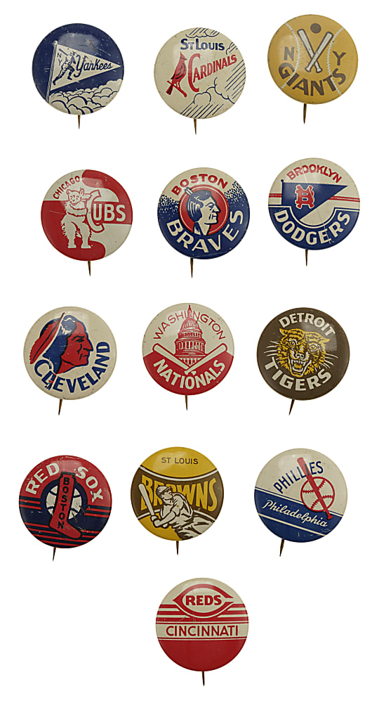1950 F150 American Nut & Chocolate Pennants and Pins Collection (19) Plus Two Original Boxes