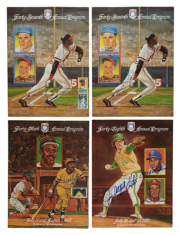 1986 to 1988 Baseball Hall of Fame Program Collection (4) Including Six Signatures