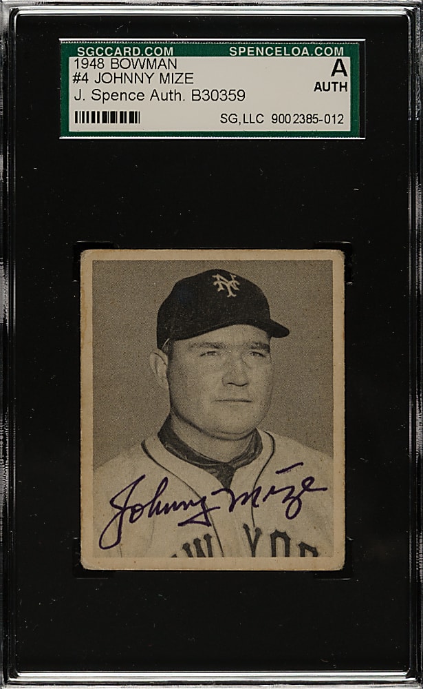 Signed 1948 Bowman #4 Johnny Mize - SGC/JSA
