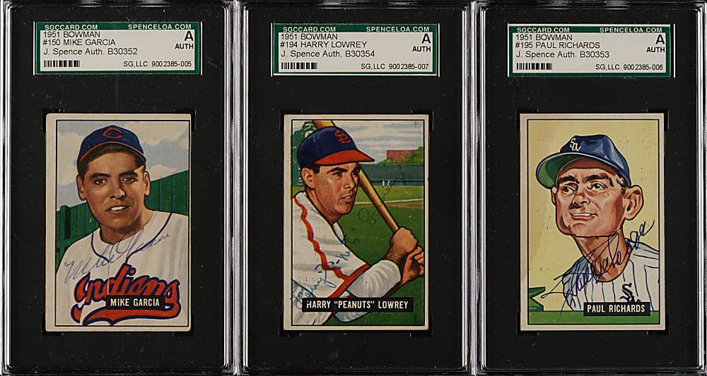 Signed 1951 Bowman Trio: Harry Lowrey, Mike Garcia and Paul Richards - SGC/JSA