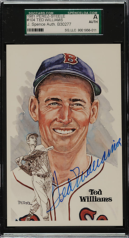 Signed 1981 Perez-Steele Hall of Fame Postcard Ted Williams - SGC/JSA