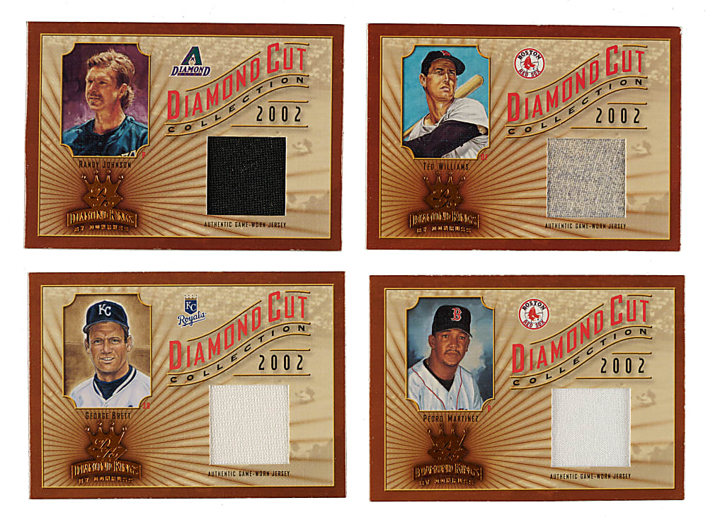 2002 Donruss Diamond Kings Complete Set Pair (2 Sets, 300 Cards) Plus 11 Relic Cards Including Ted Williams, George Brett, and Pedro Martinez