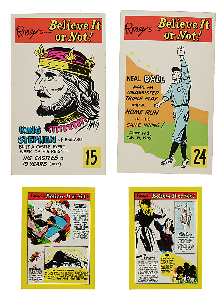 1962 and 1970 Dynamic Toy Co., Fleer, and Colonial Bread "Ripley's Believe It or Not" Complete Set Trio (3 Sets, 203 Cards) Plus Unopened Wax Pack